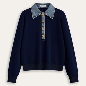 Commense Wool Blend Denim Collar Wool Blend Knit Top Sz Medium NWT